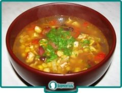 Маленькая фотография блюда по рецепту «Суп куриный с фасолью и кукурузой»